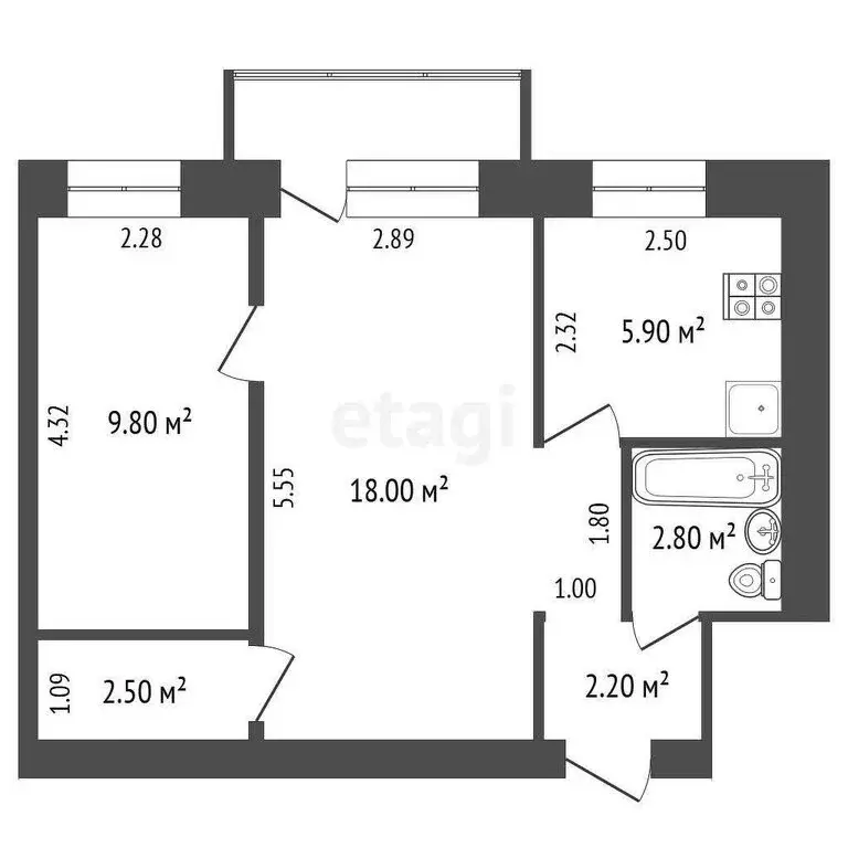 2-комнатная квартира: Омск, улица Панфилова, 6 (41.2 м) - Фото 0