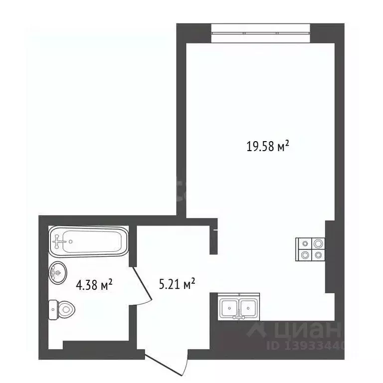 Студия Тюменская область, Тюмень ул. Вадима Бованенко, 7 (29.0 м) - Фото 2