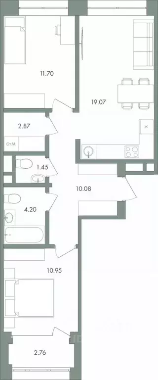 2-к кв. Ханты-Мансийский АО, Сургут ул. Крылова (63.08 м) - Фото 0