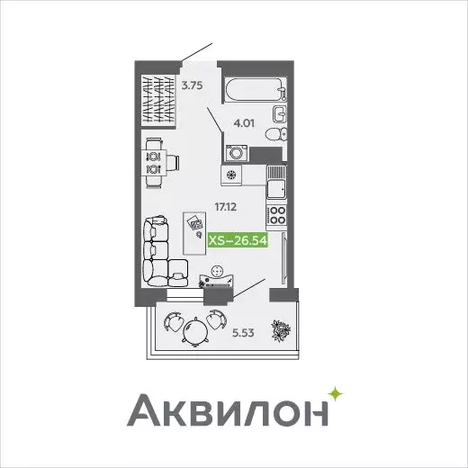 Квартира-студия: Северодвинск, проспект Труда, 74к2 (26.54 м) - Фото 0