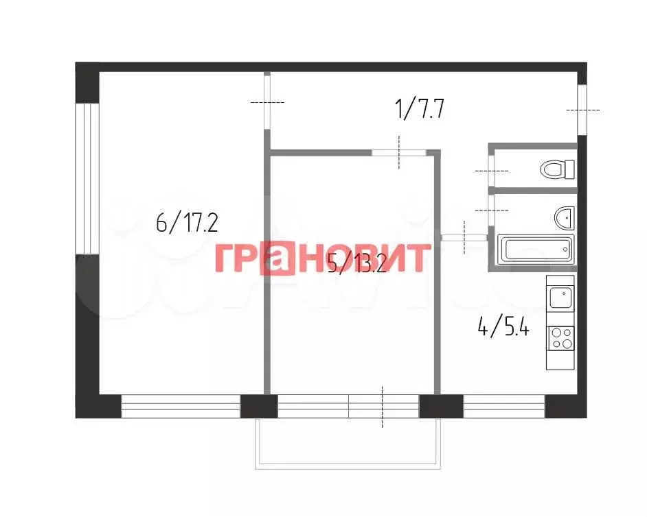2-к. квартира, 46,8 м, 2/5 эт. - Фото 0
