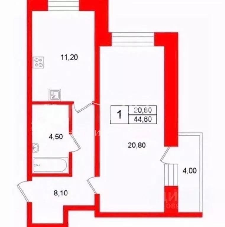 1-к кв. Санкт-Петербург ул. Среднерогатская, 11к3 (44.6 м) - Фото 2