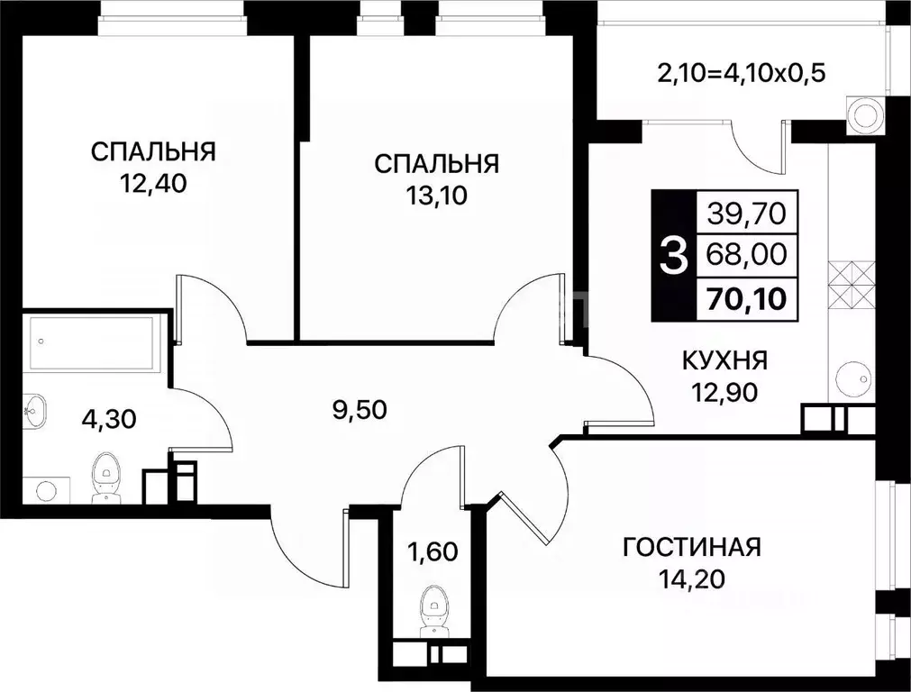 3-к кв. Ростовская область, Ростов-на-Дону ул. Вересаева, 102к2 (70.1 ... - Фото 1