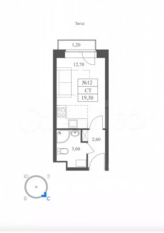 Квартира-студия, 18,9 м, 8/11 эт. - Фото 1