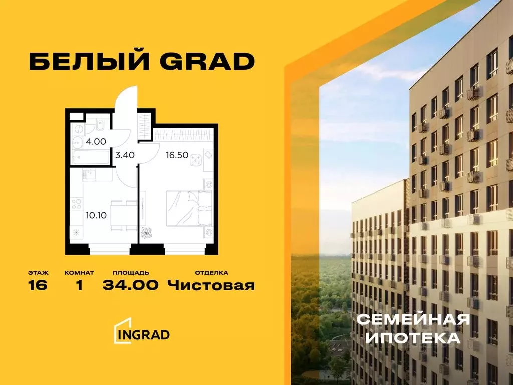 1-к кв. Московская область, Мытищи Белый Grad жилой комплекс (34.0 м) - Фото 0