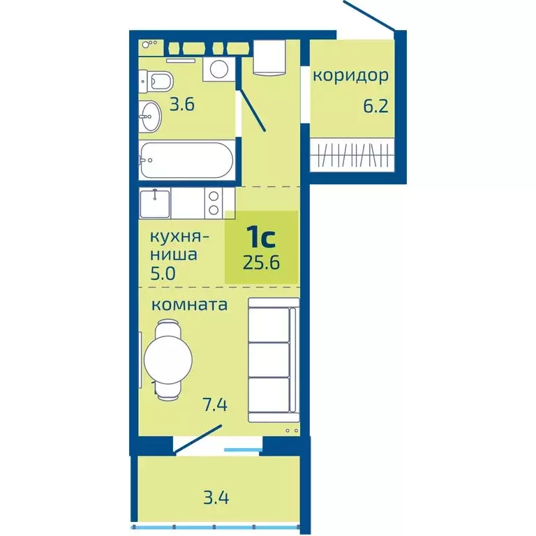 Квартира-студия: Пермь, Целинная улица, 59к2 (25.6 м) - Фото 1
