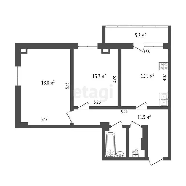 2-комнатная квартира: Тюмень, Вересковая улица, 11 (61.7 м) - Фото 1
