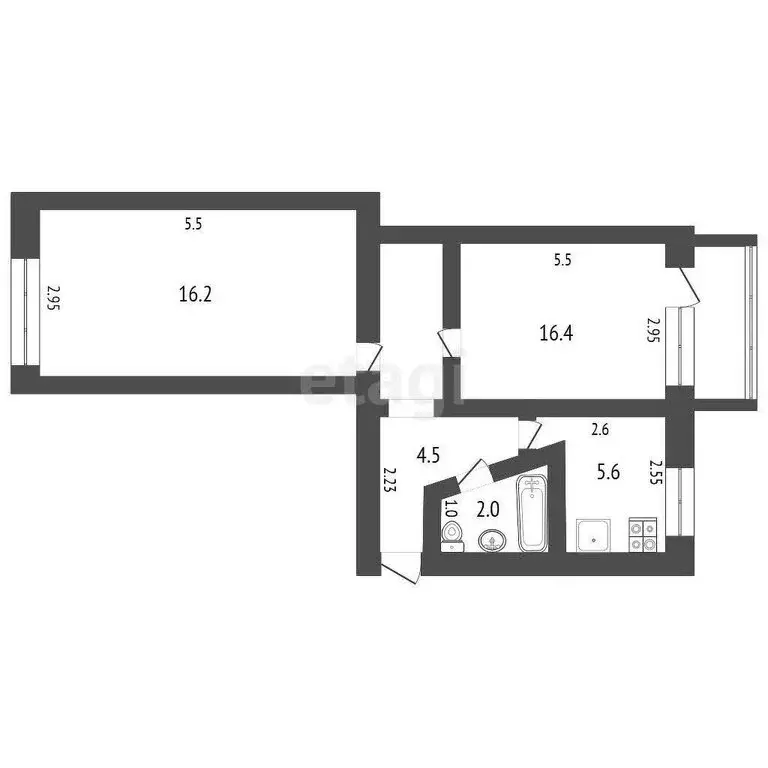 2-комнатная квартира: Ялуторовск, улица 50 лет Октября, 8 (46.1 м) - Фото 1
