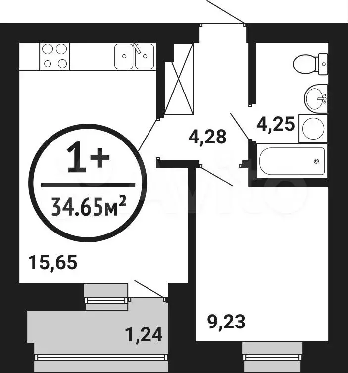 1-к. квартира, 34,7м, 5/8эт. - Фото 0