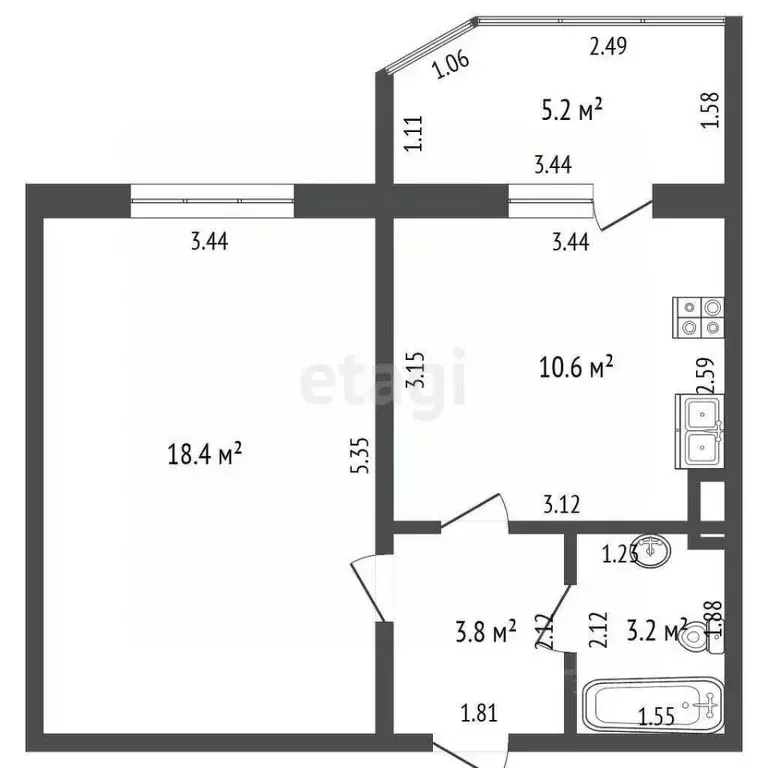1-к кв. Ханты-Мансийский АО, Сургут Набережный просп., 29 (36.0 м) - Фото 2
