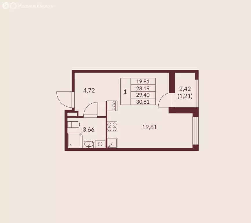 Квартира-студия: Мурино, жилой комплекс Мурино Спэйс (29.4 м) - Фото 1