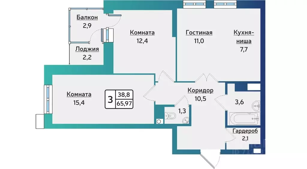 3-к кв. Удмуртия, Ижевск ул. 40 лет Победы, 123 (65.97 м) - Фото 1