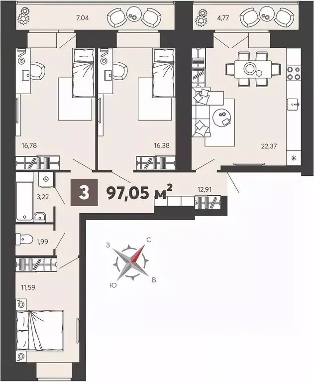 3-к кв. Пензенская область, Пенза ул. 8 Марта, 31к4 (97.05 м) - Фото 0