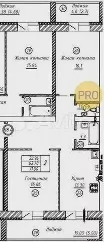 3-к. квартира, 84,5м, 5/5эт. - Фото 1