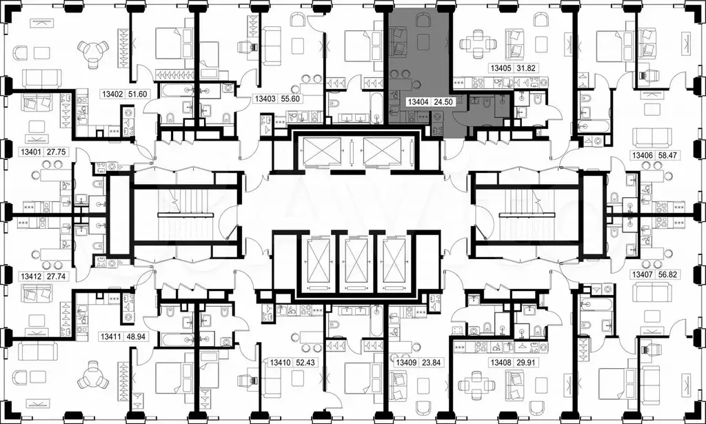 Квартира-студия, 24,5 м, 34/52 эт. - Фото 1