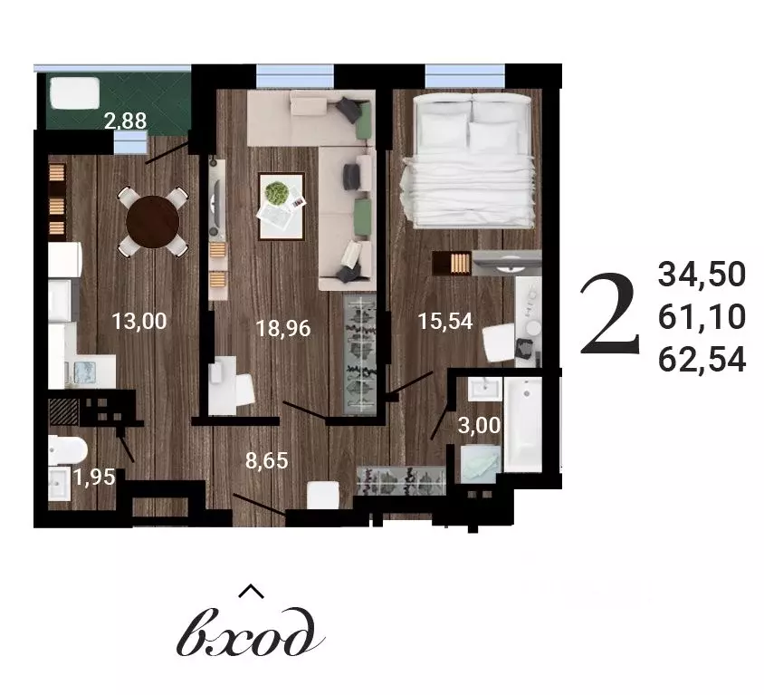 2-к кв. Воронежская область, Воронеж ул. Антонова-Овсеенко, 35С (62.54 ... - Фото 0