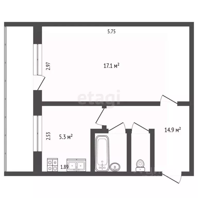 1-к кв. Архангельская область, Новодвинск Двинская ул., 41к1 (30.8 м) - Фото 2
