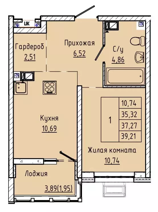 1-к кв. Ростовская область, Ростов-на-Дону ул. Текучева, 370/3 (37.28 ... - Фото 0