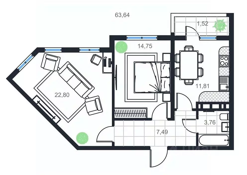 2-к кв. Дагестан, Каспийск просп. Акулиничева (63.64 м) - Фото 1