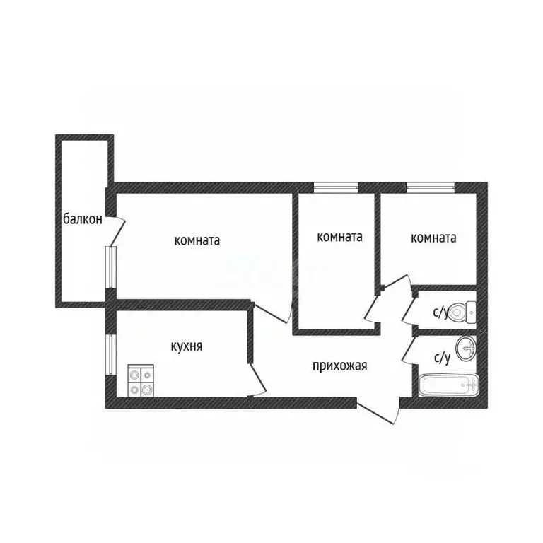 3-к кв. Белгородская область, Белгород ул. Костюкова, 13а (60.3 м) - Фото 2