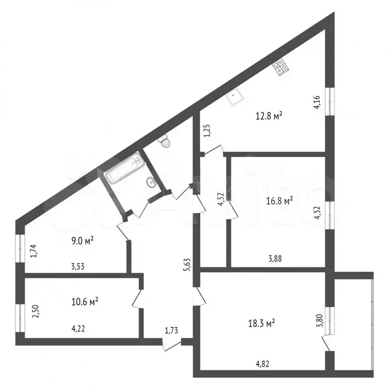 4-к. квартира, 90 м, 5/5 эт. - Фото 0