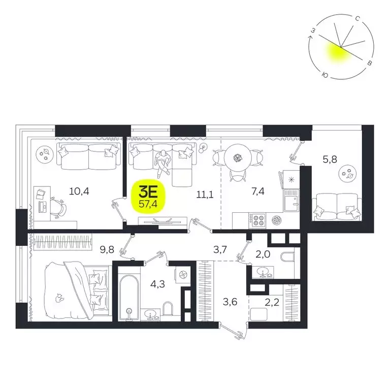 3-комнатная квартира: Екатеринбург, улица Титова, 19Б (57.4 м) - Фото 0