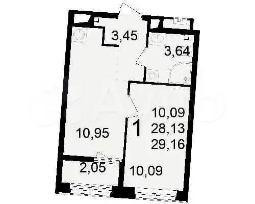 1-к. квартира, 29,2 м, 9/15 эт. - Фото 0