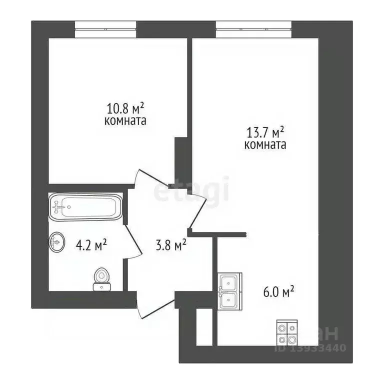 1-к кв. Тюменская область, Тюмень ул. Республики, 204к12 (38.5 м) - Фото 1