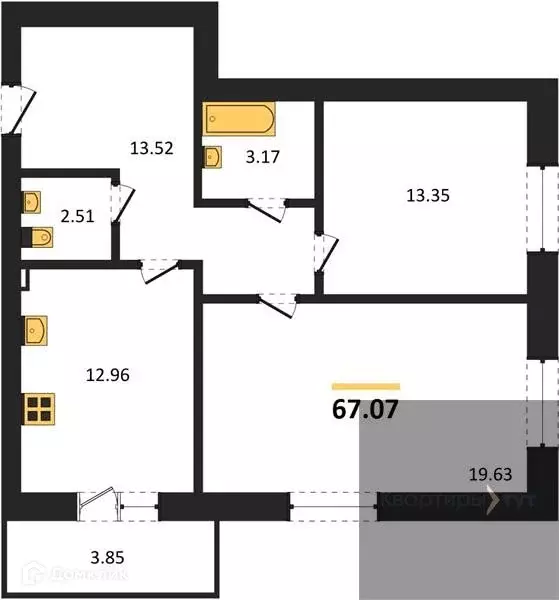 Продаётся 2-к квартира, 67.07 м - Фото 0