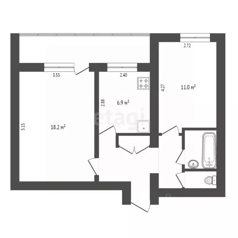 2-к кв. Калужская область, Калуга ул. Билибина, 15 (48.4 м) - Фото 1