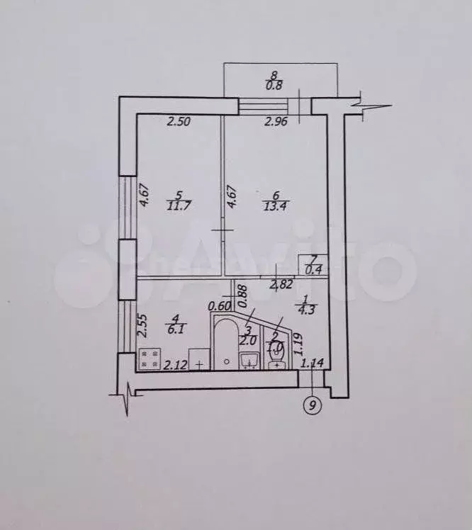 2-к. квартира, 39,7 м, 1/5 эт. - Фото 0