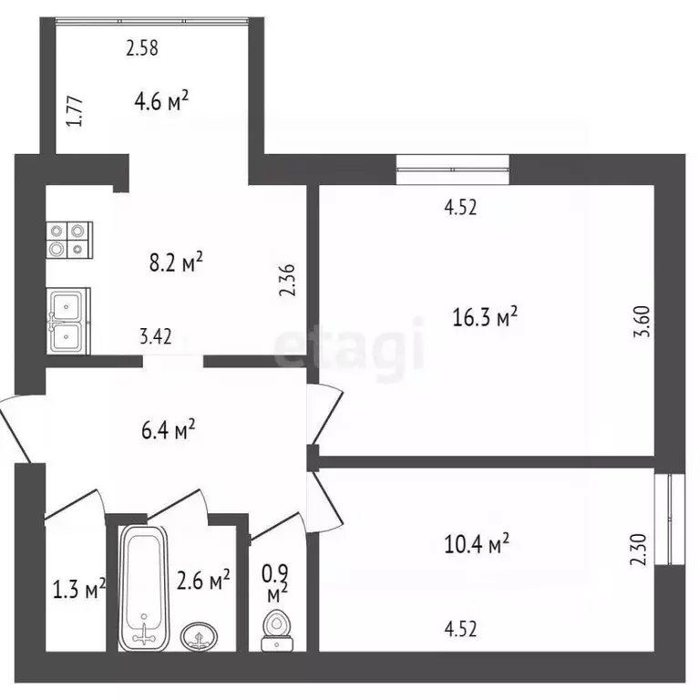 2-к кв. Севастополь ул. Александра Маринеско, 23 (50.0 м) - Фото 1