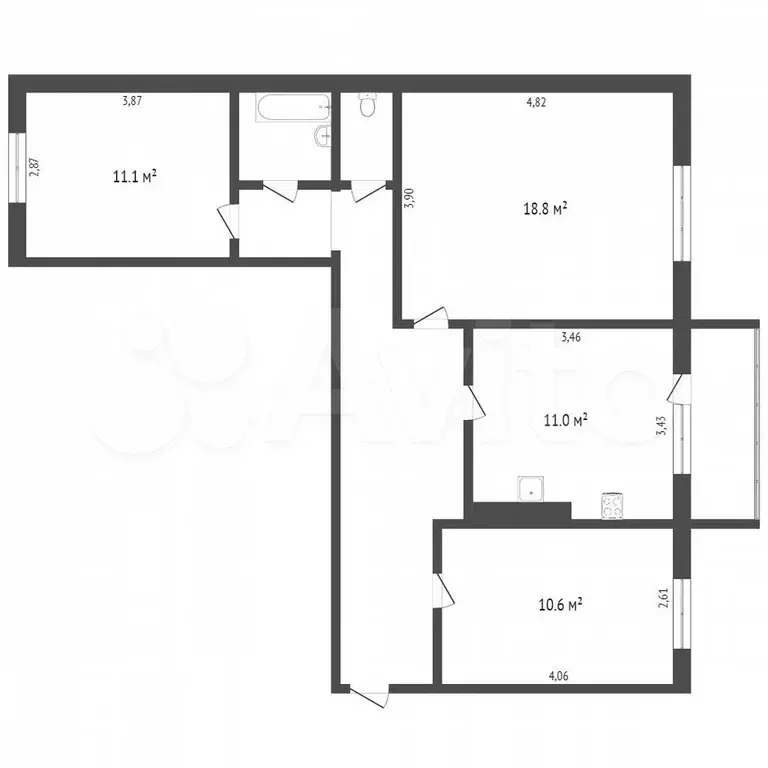 3-к. квартира, 72 м, 7/9 эт. - Фото 0