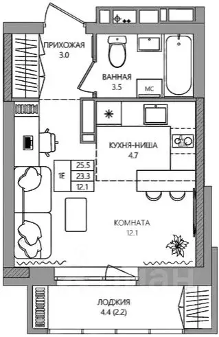 Студия Пермский край, д. Кондратово ул. Водопроводная, 5 (25.5 м) - Фото 0