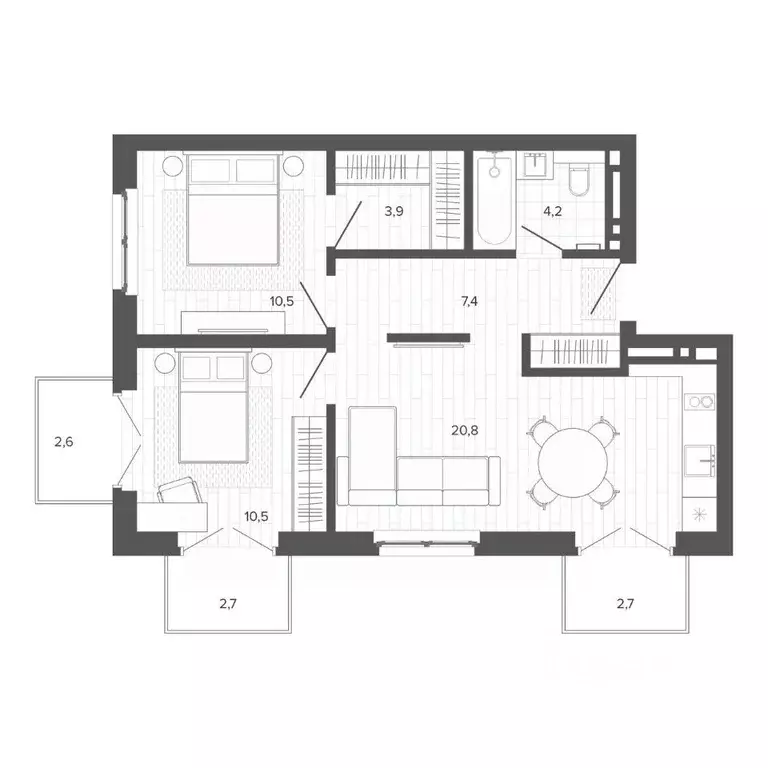 3-к кв. Алтайский край, Барнаул тракт Змеиногорский, 35Бк2 (64.84 м) - Фото 1