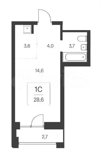 Квартира-студия, 28,6 м, 8/22 эт. - Фото 0