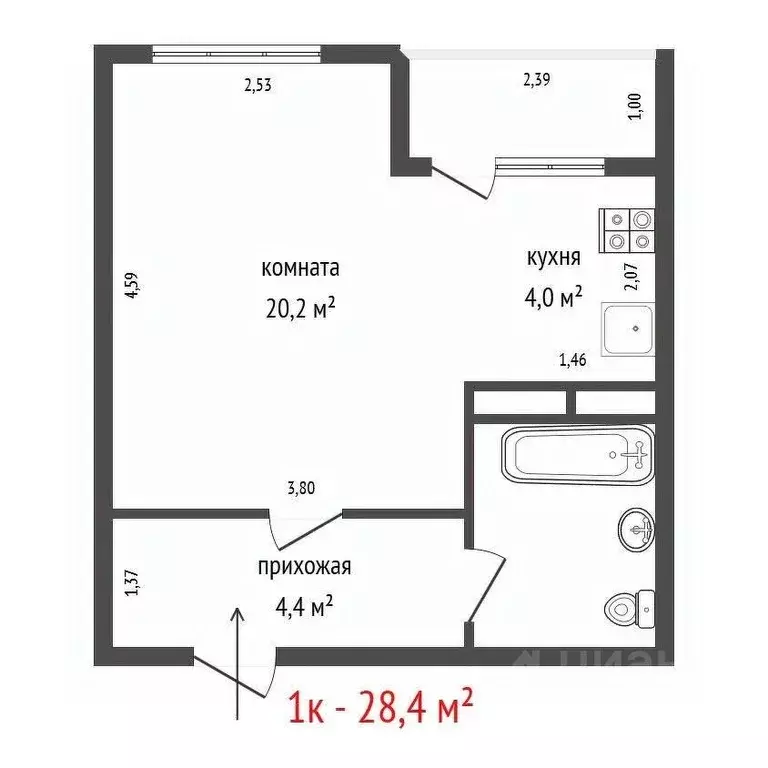 1-к кв. Свердловская область, Екатеринбург ул. Краснолесья, 14к2 (28.4 ... - Фото 2