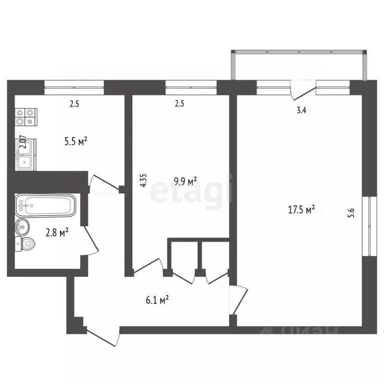 2-к кв. Псковская область, Псков Стахановская ул., 2 (42.6 м) - Фото 2