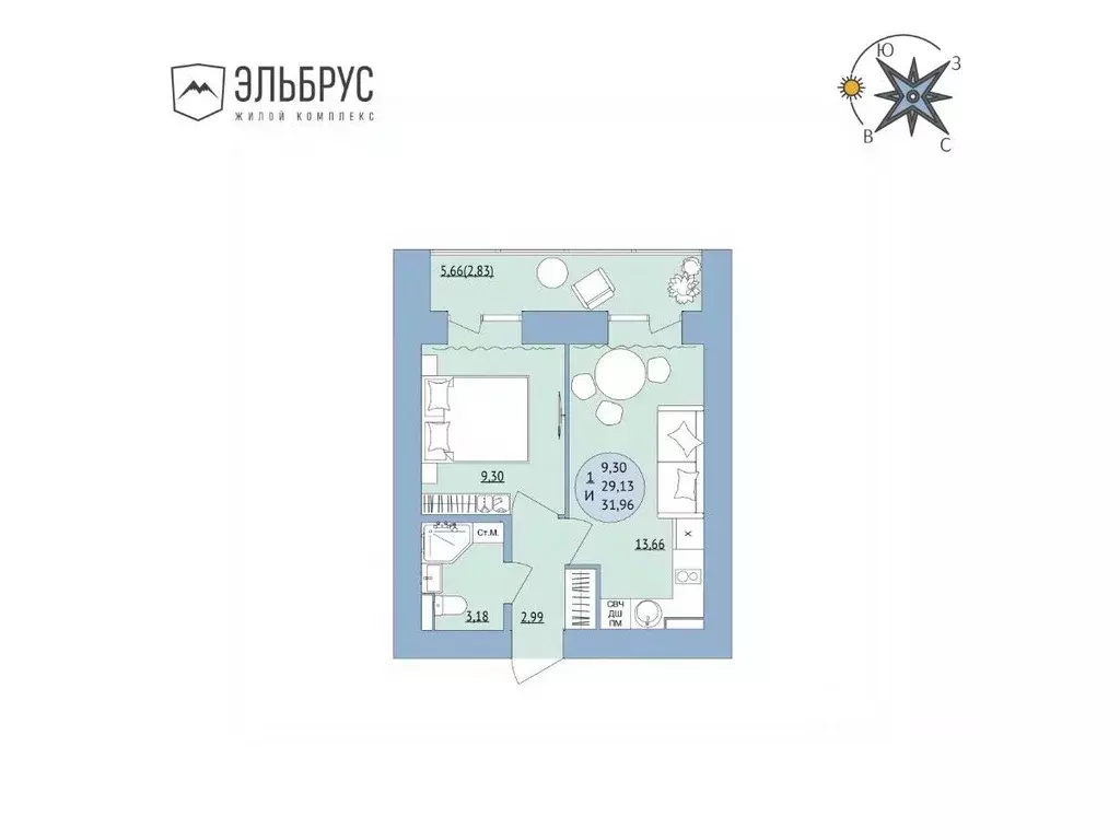 1-к кв. Башкортостан, Уфа Кавказская ул., 24 (31.96 м) - Фото 0