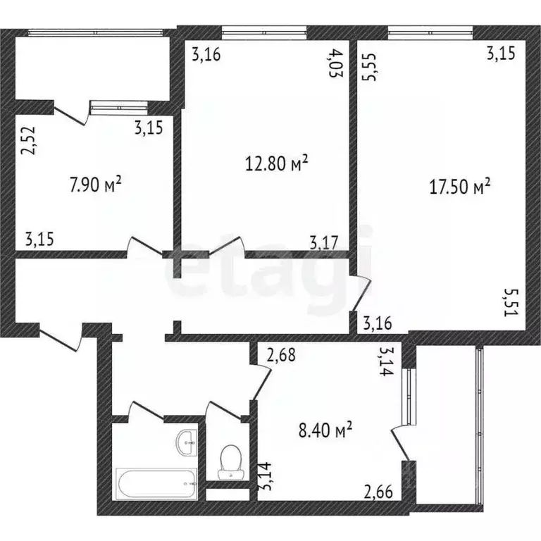 3-к кв. Белгородская область, Белгород ул. Щорса, 56а (83.0 м) - Фото 2