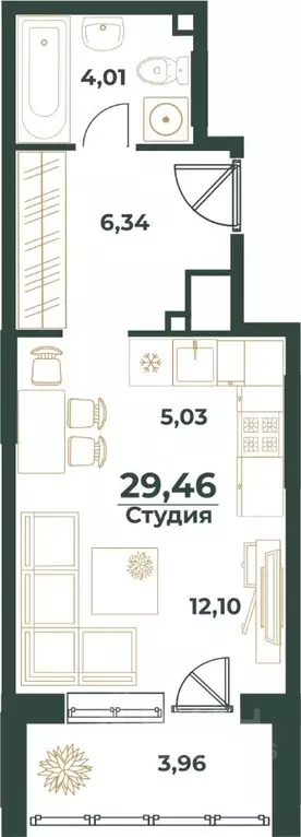 Студия Башкортостан, Уфа ул. Ивана Спатара, 14 (29.46 м) - Фото 1