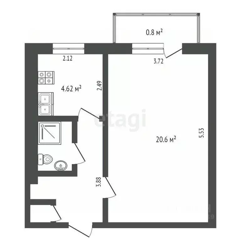 1-к кв. Башкортостан, Стерлитамак Братская ул., 1 (33.9 м) - Фото 1
