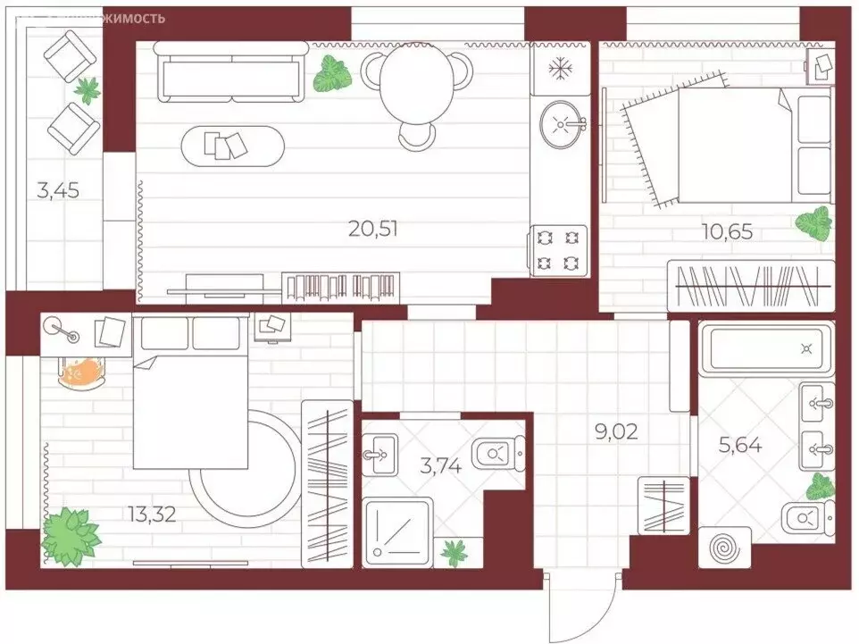 2-комнатная квартира: Петровский, Шоссейный проезд, 25 (61.6 м) - Фото 1