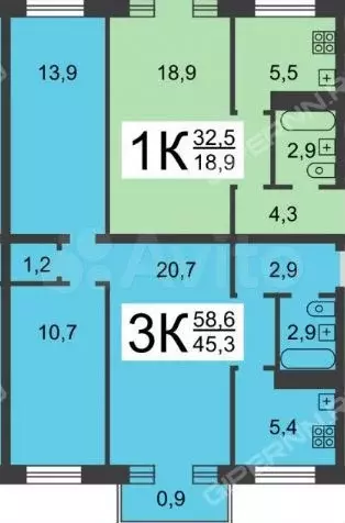 3-к. квартира, 58 м, 5/5 эт. - Фото 0