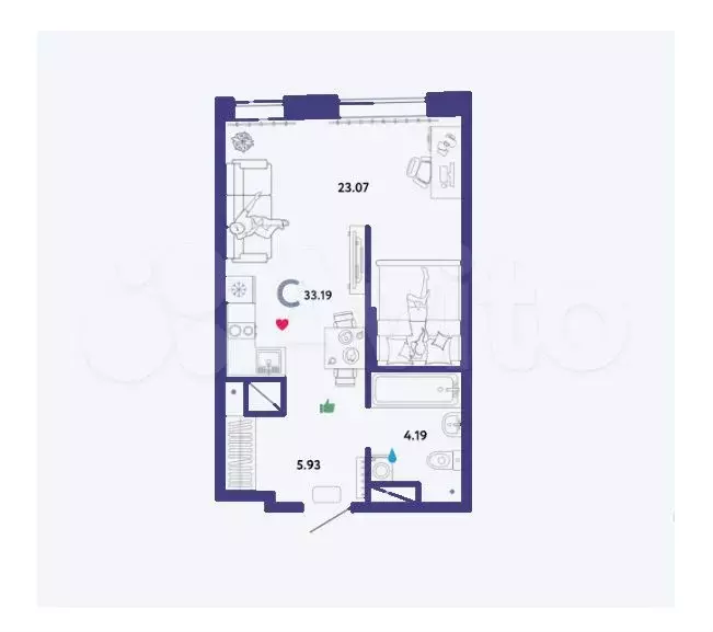 Квартира-студия, 33 м, 13/16 эт. - Фото 1