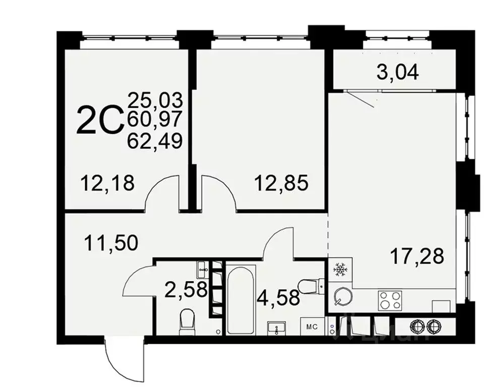 2-к кв. Рязанская область, Рязань проезд Окский, 9 (60.97 м) - Фото 1