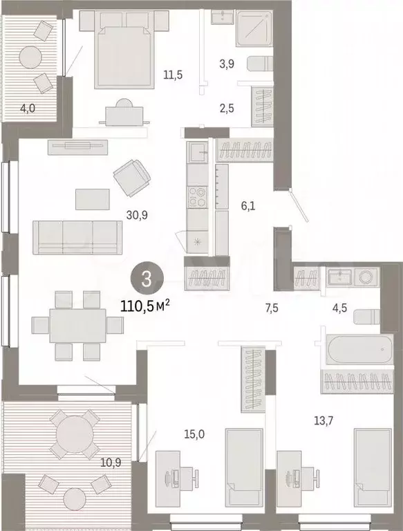 3-к. квартира, 110,5м, 16/17эт. - Фото 1