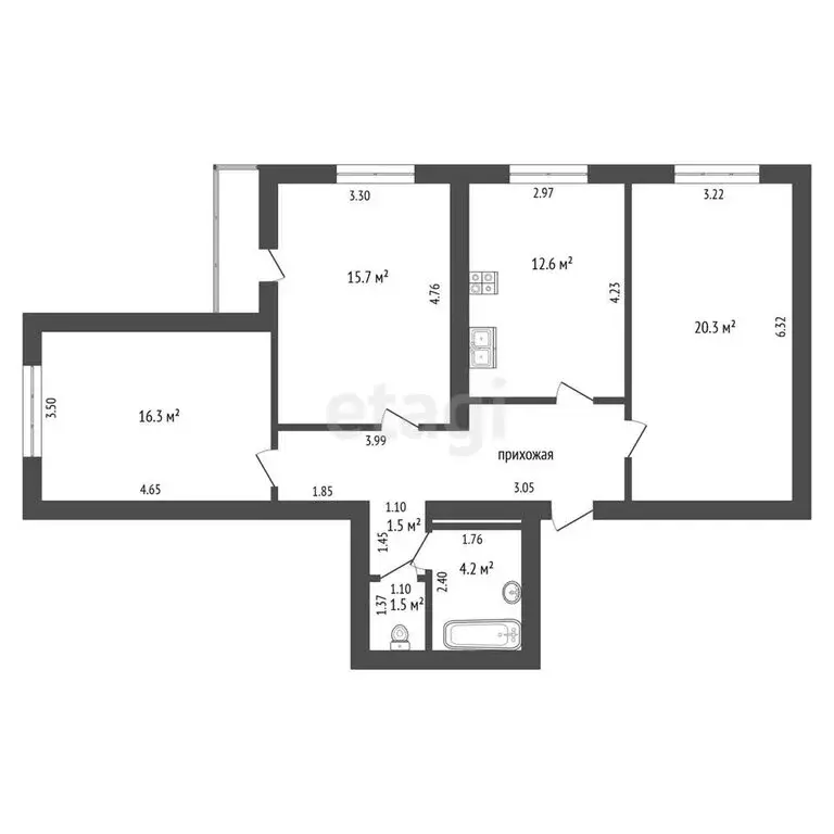 3-комнатная квартира: Тамбов, 1-й Школьный проезд, 5А (84.9 м) - Фото 0