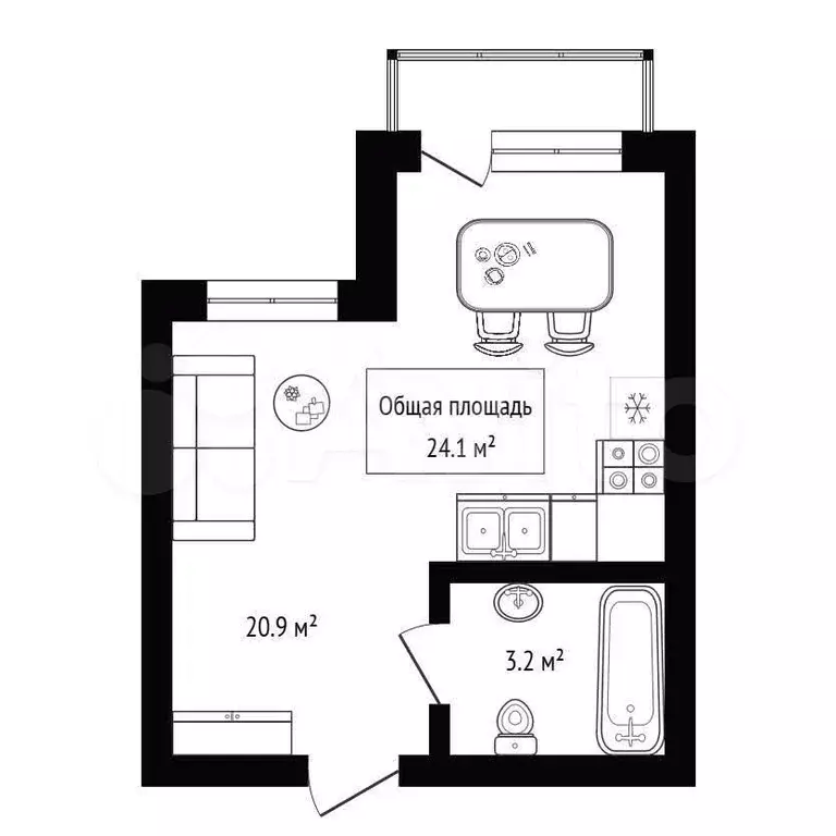 Квартира-студия, 24,1 м, 3/3 эт. - Фото 0