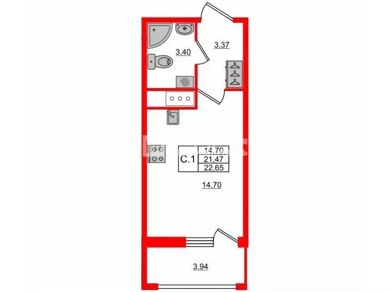 Студия Санкт-Петербург Дальневосточный просп., 19к1 (23.0 м) - Фото 2
